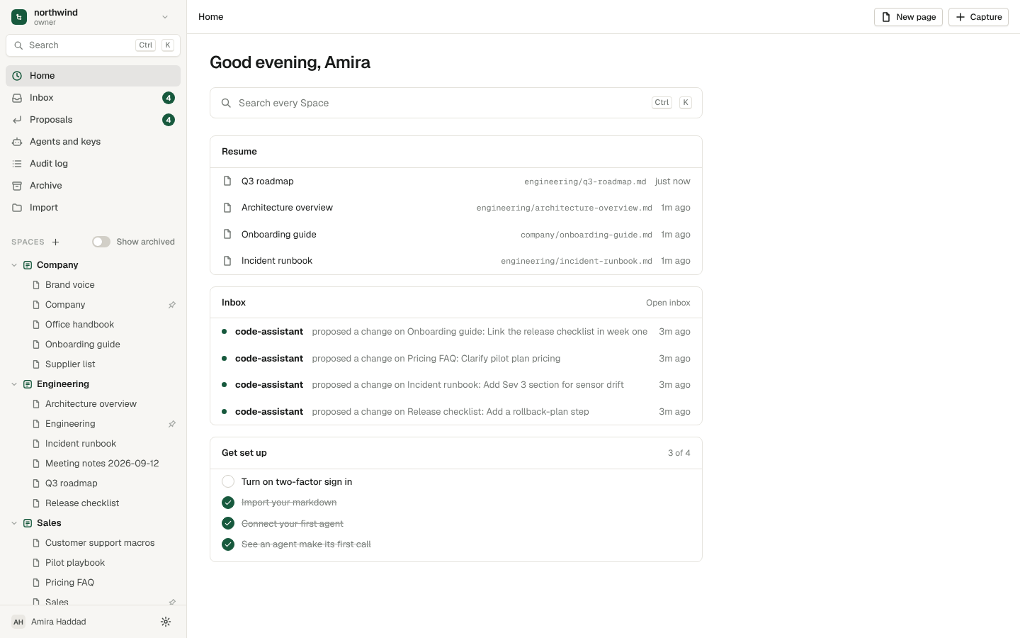 Nexara Connect home screen, demo workspace